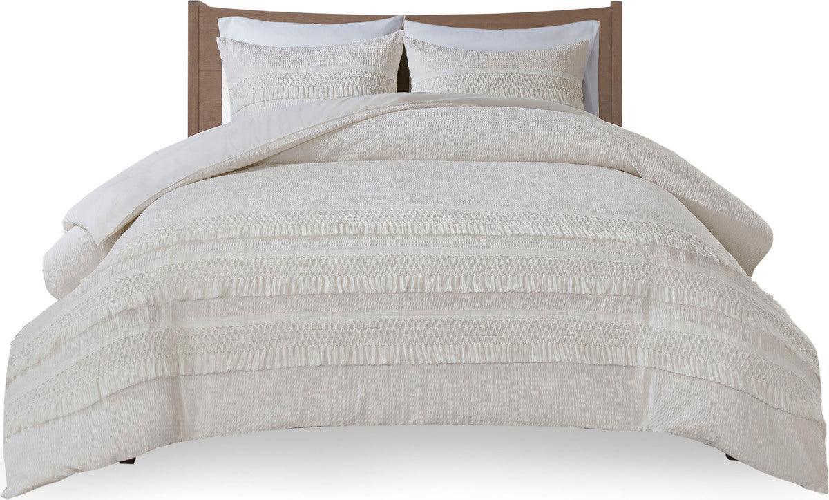 Amaya 3 Piece Cotton Seersucker Comforter Set Ivory King/Cal King Olliix.com