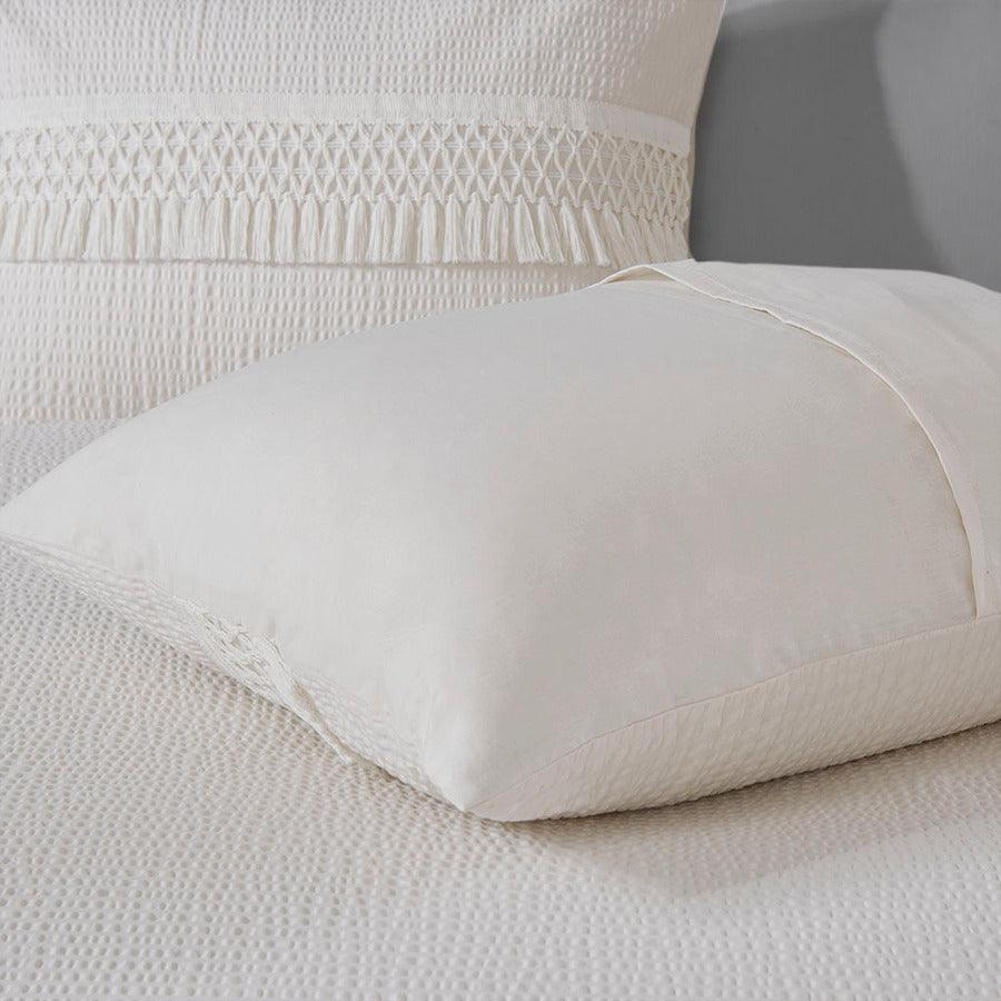 Amaya 3 Piece Cotton Seersucker Comforter Set Ivory King/Cal King Olliix.com