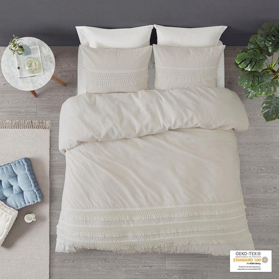 Amaya King/California King 3 Piece Cotton Seersucker Duvet Cover Set Ivory Olliix.com