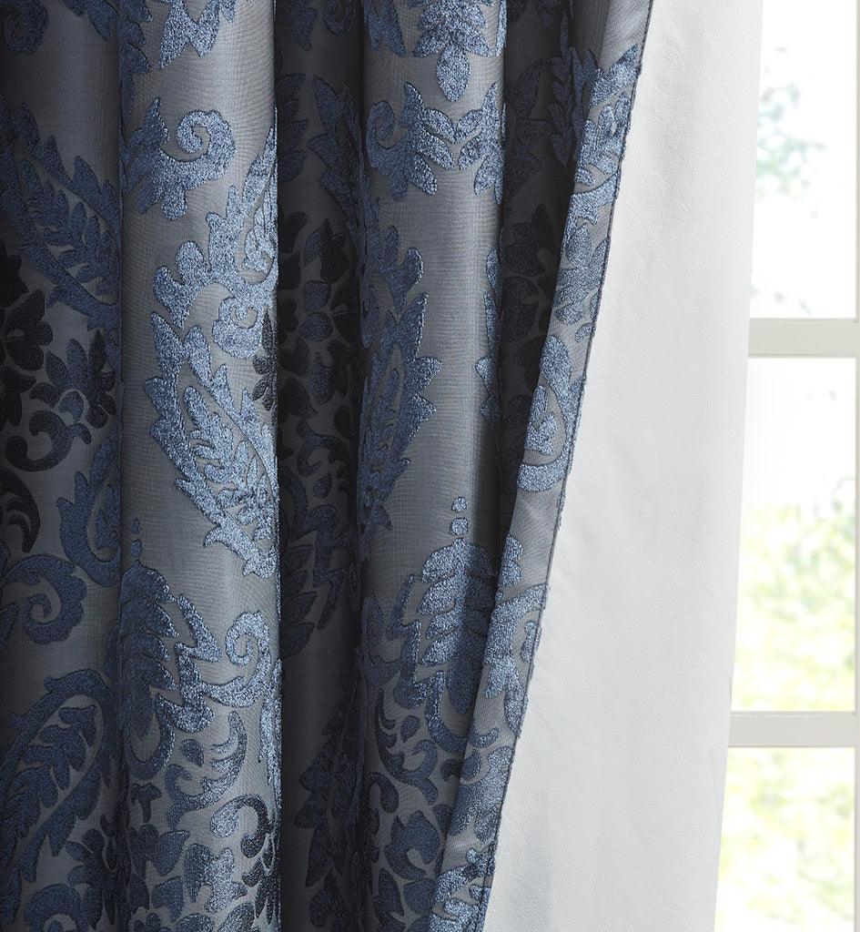 Amelia 108 H Knitted Jacquard Paisley Total Blackout Grommet Top Curtain Panel Navy Olliix.com