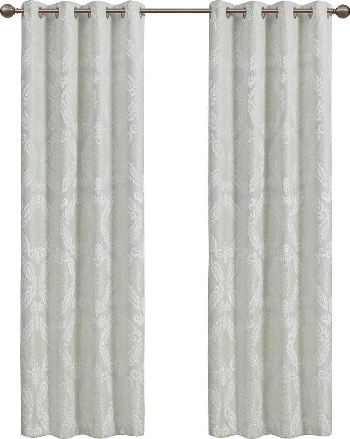 Amelia 108 H Knitted Jacquard Paisley Total Blackout Grommet Top Curtain Panel White Olliix.com