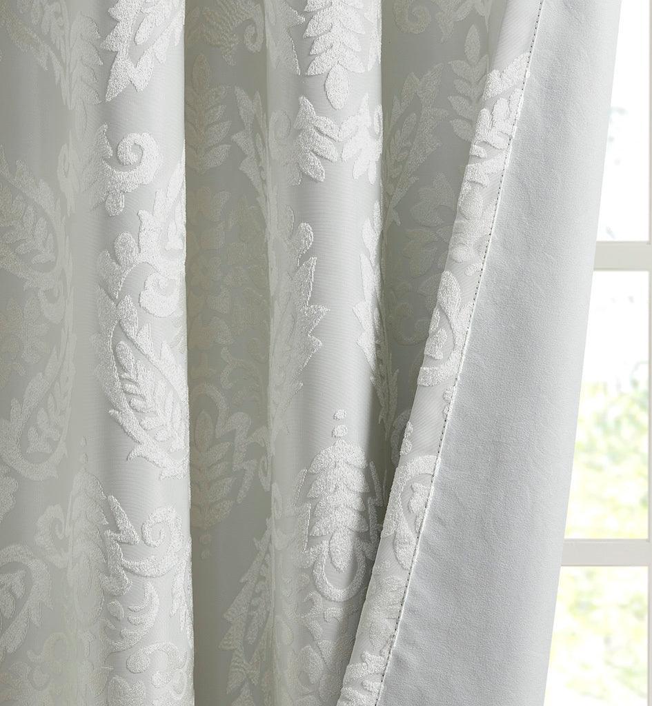 Amelia 108 H Knitted Jacquard Paisley Total Blackout Grommet Top Curtain Panel White Olliix.com