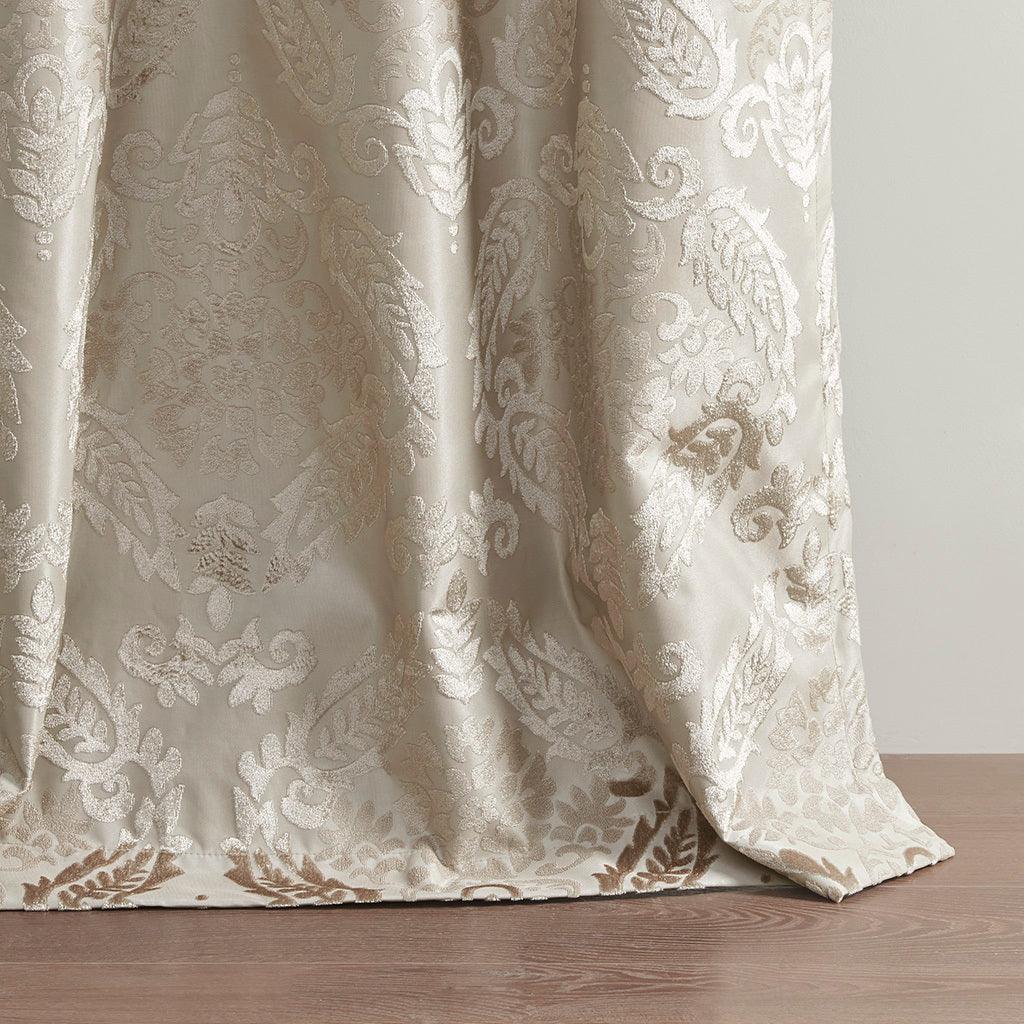 Amelia 84 H Knitted Jacquard Paisley Total Blackout Grommet Top Curtain Panel Champagne Olliix.com