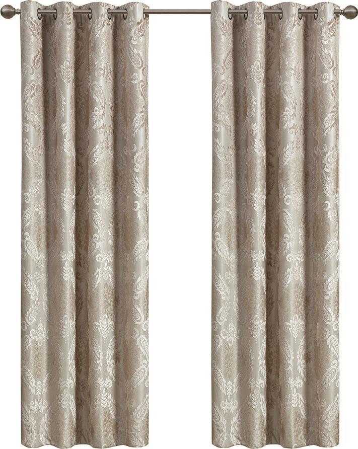 Amelia 84 H Knitted Jacquard Paisley Total Blackout Grommet Top Curtain Panel Champagne Olliix.com