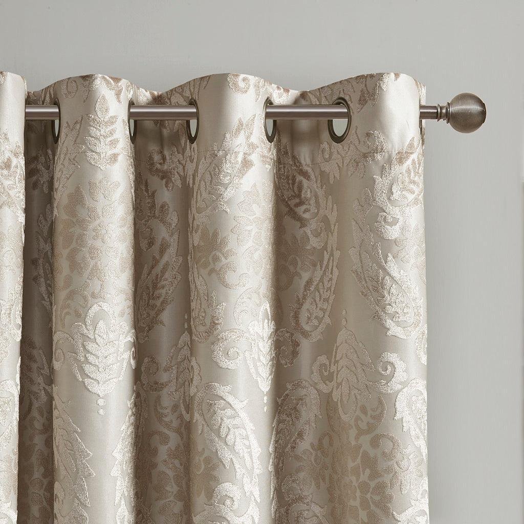 Amelia 84 H Knitted Jacquard Paisley Total Blackout Grommet Top Curtain Panel Champagne Olliix.com