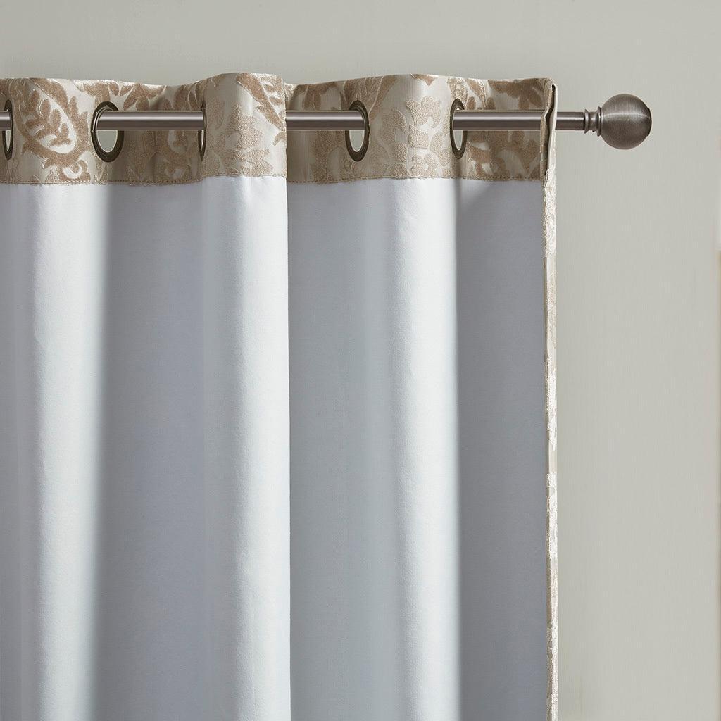 Amelia 84 H Knitted Jacquard Paisley Total Blackout Grommet Top Curtain Panel Champagne Olliix.com