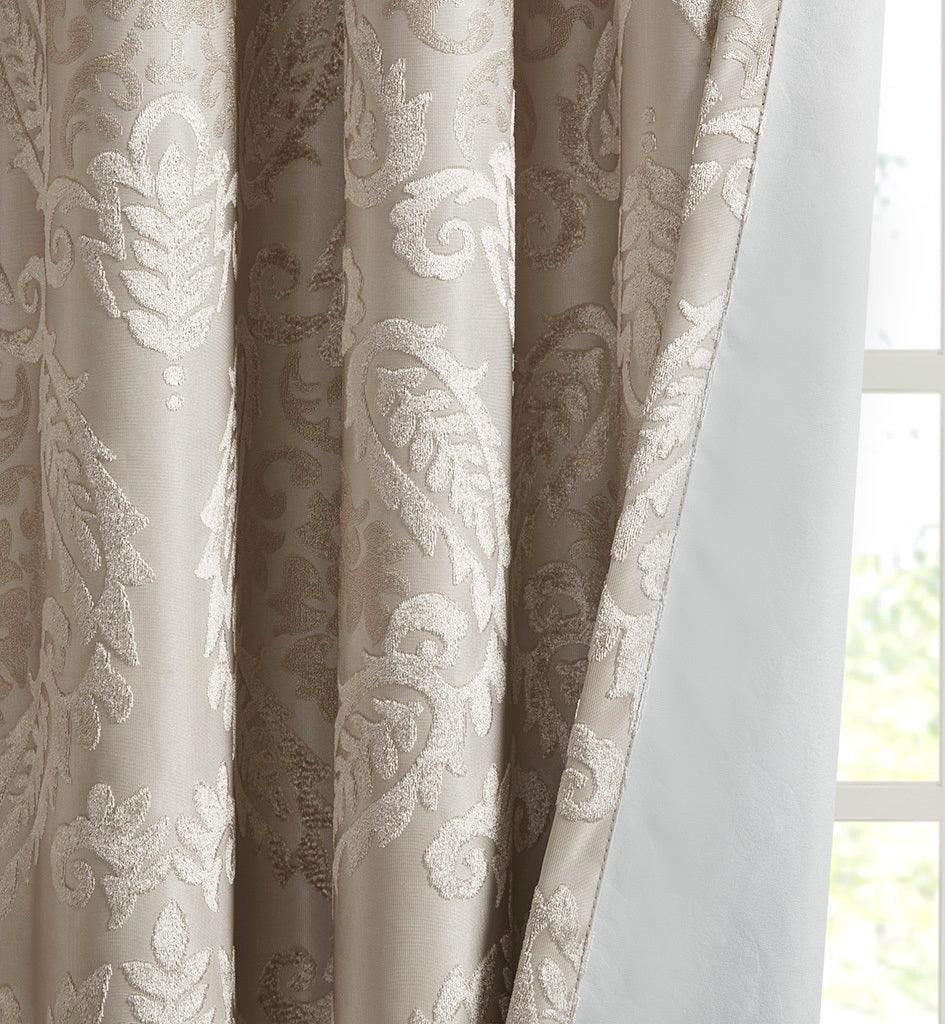 Amelia 84 H Knitted Jacquard Paisley Total Blackout Grommet Top Curtain Panel Champagne Olliix.com