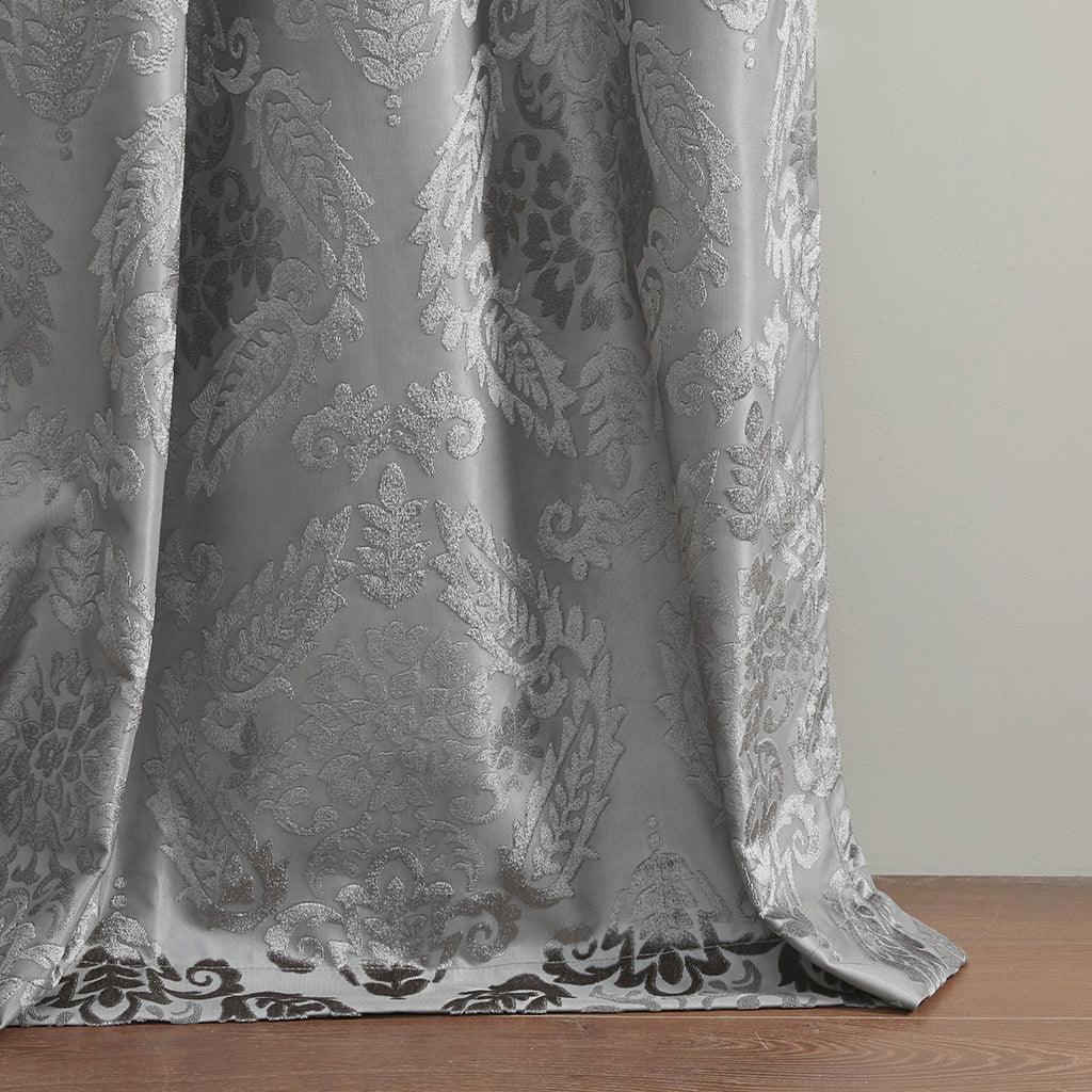 Amelia 95 H Knitted Jacquard Paisley Total Blackout Grommet Top Curtain Panel Gray Olliix.com