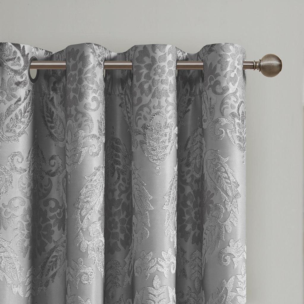 Amelia 95 H Knitted Jacquard Paisley Total Blackout Grommet Top Curtain Panel Gray Olliix.com