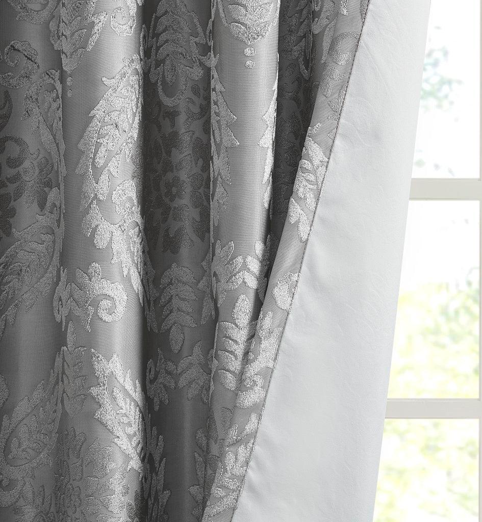 Amelia 95 H Knitted Jacquard Paisley Total Blackout Grommet Top Curtain Panel Gray Olliix.com