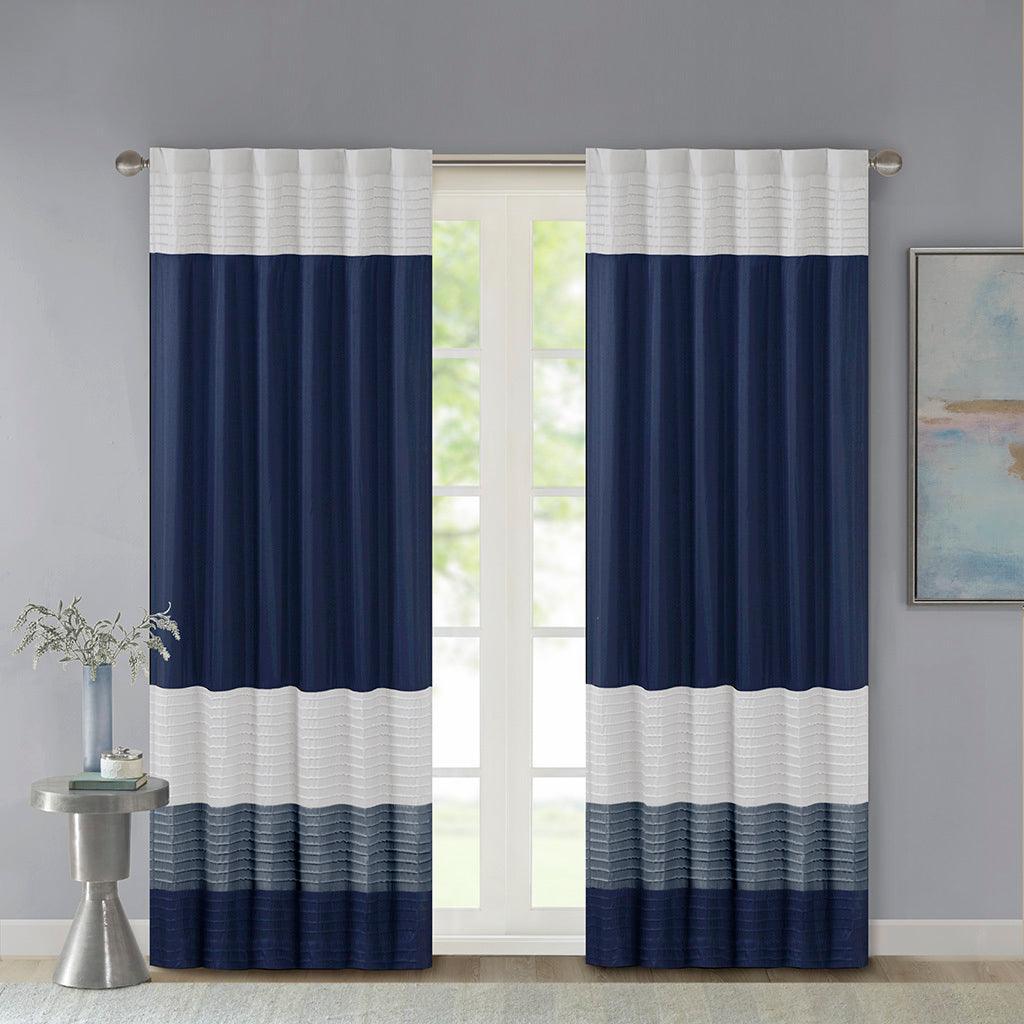 Amherst 84" Polyoni Pintuck Window Panel Navy Olliix.com