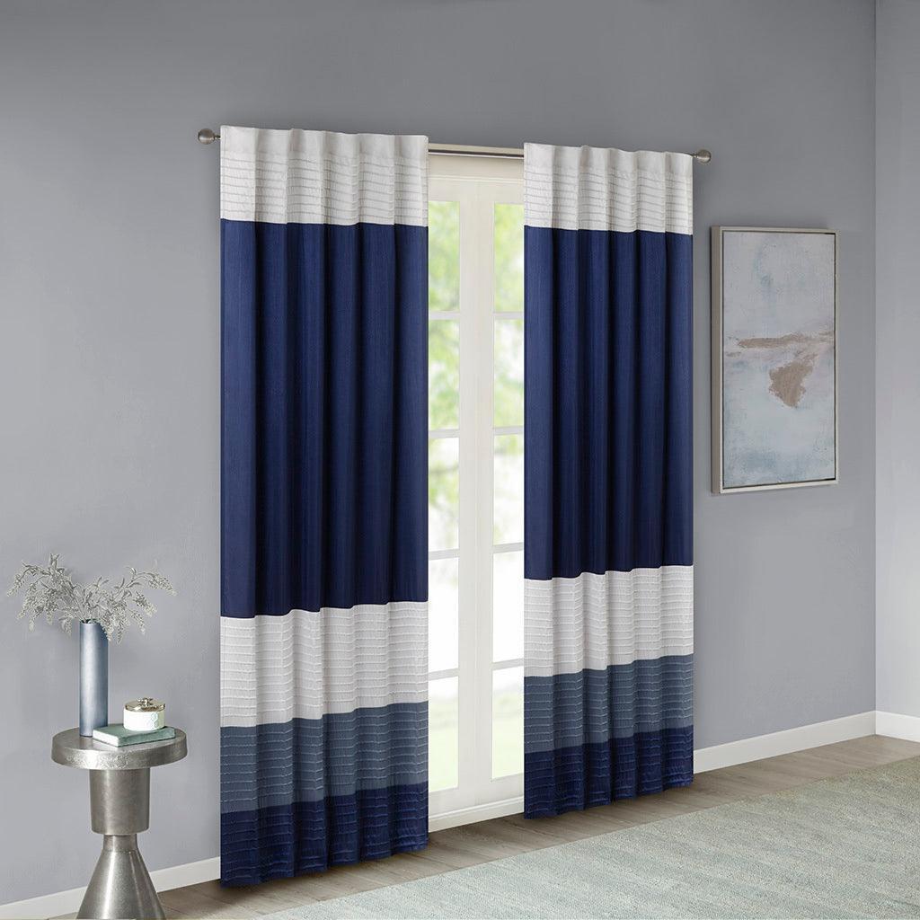 Amherst 84" Polyoni Pintuck Window Panel Navy Olliix.com