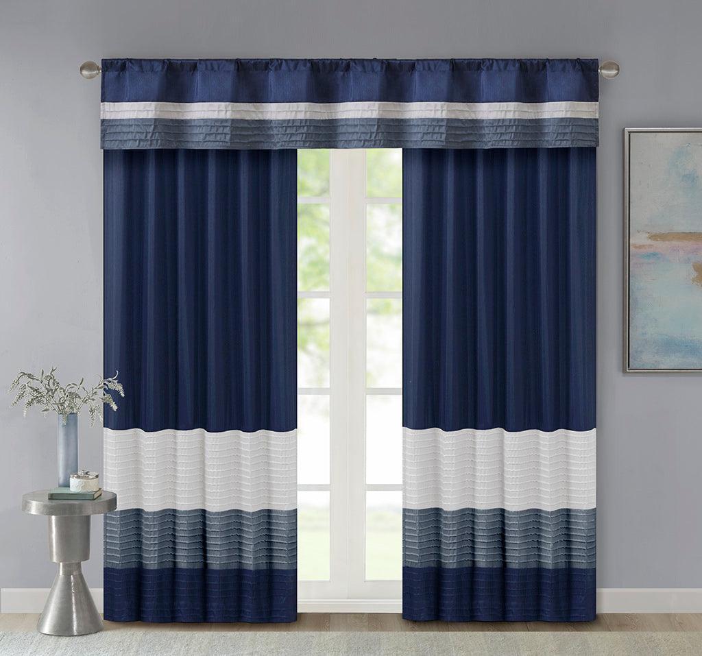 Amherst 84" Polyoni Pintuck Window Panel Navy Olliix.com