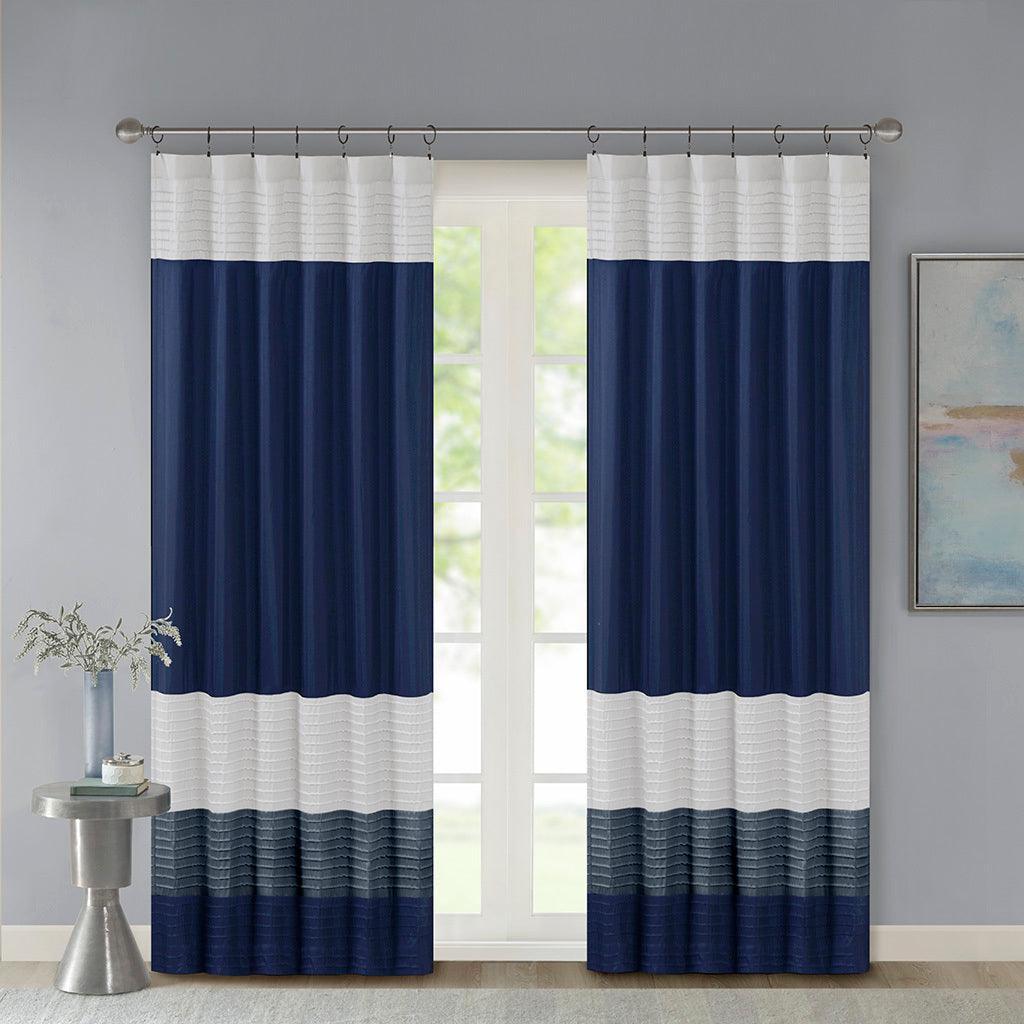 Amherst 84" Polyoni Pintuck Window Panel Navy Olliix.com