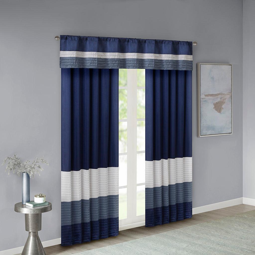 Amherst 84" Polyoni Pintuck Window Panel Navy Olliix.com