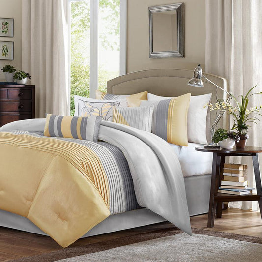 Amherst Casual 7 Piece Comforter Set Yellow King Olliix.com