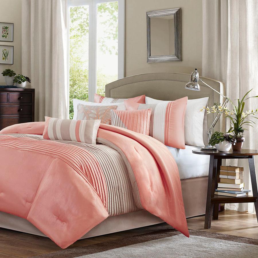 Amherst Coastal 7 Piece Comforter Set Coral Cal King Olliix.com