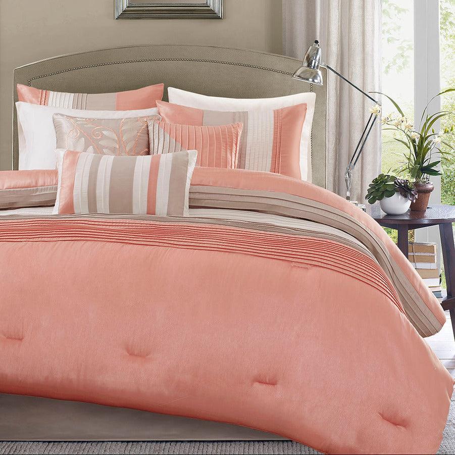 Amherst Coastal 7 Piece Comforter Set Coral Cal King Olliix.com