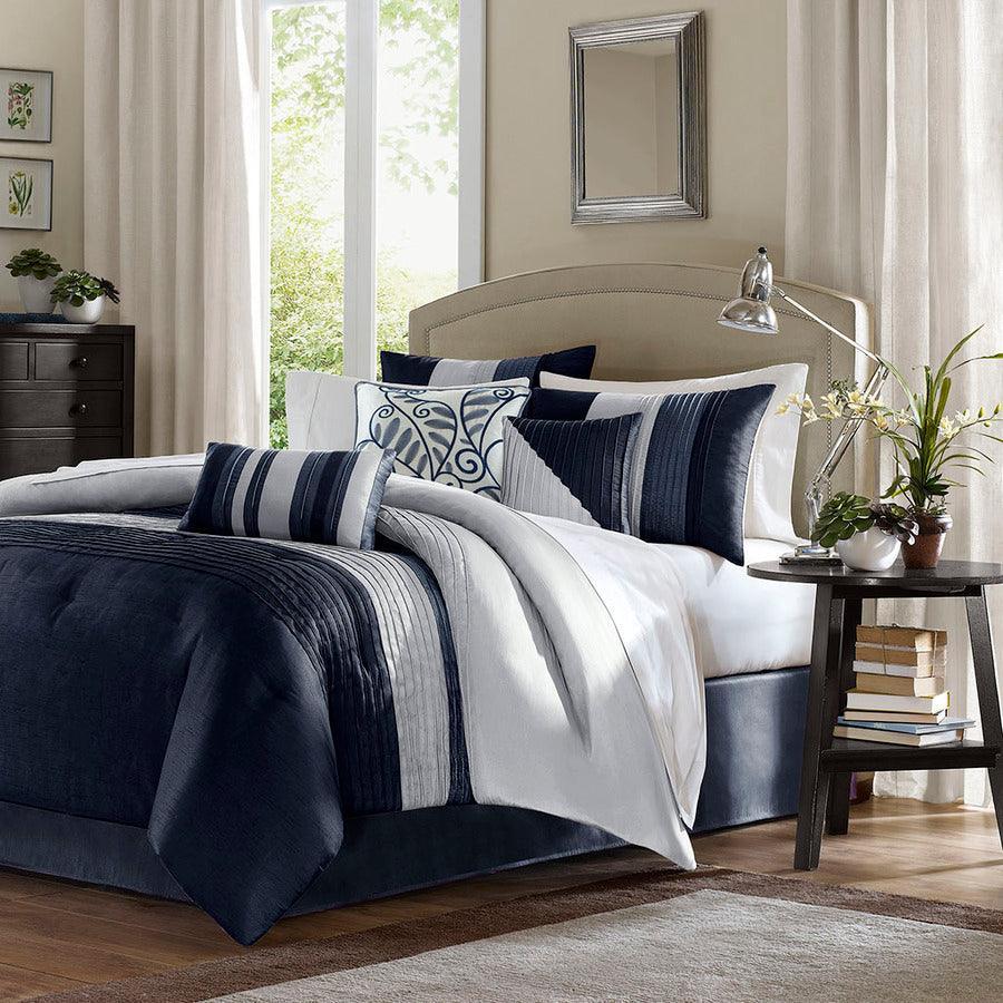 Amherst Coastal 7 Piece Comforter Set Navy Cal King Olliix.com