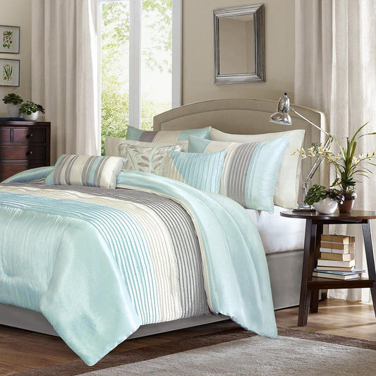 Amherst Farm House 7 Piece Comforter Set Aqua King Olliix.com