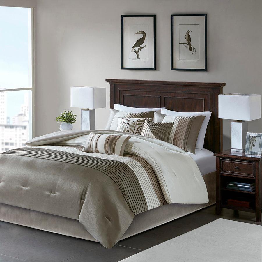 Amherst Global Inspired 7 Piece Comforter Set Natural Queen Olliix.com