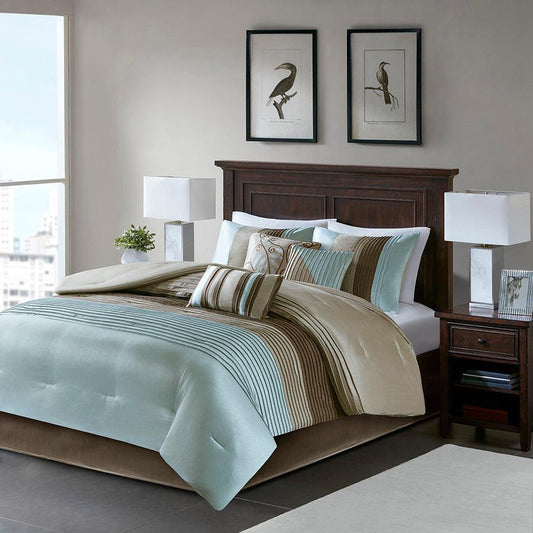 Amherst Global Inspired| 7 Piece Comforter Set Blue Cal King Olliix.com