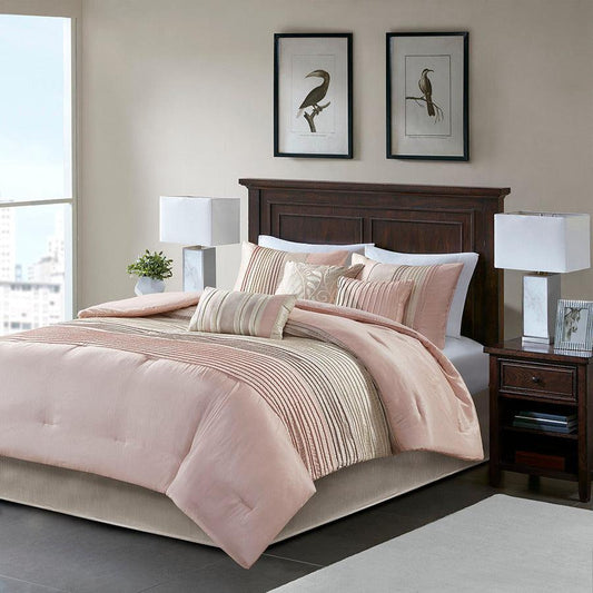 Amherst Queen 7 Piece Comforter Set Blush & Taupe Olliix.com