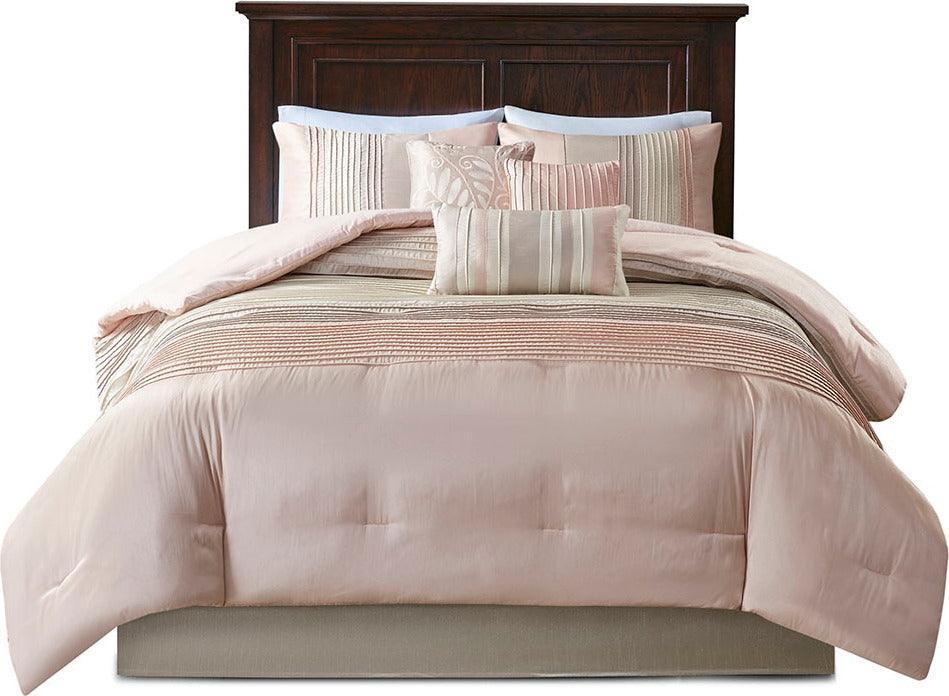 Amherst Queen 7 Piece Comforter Set Blush & Taupe Olliix.com