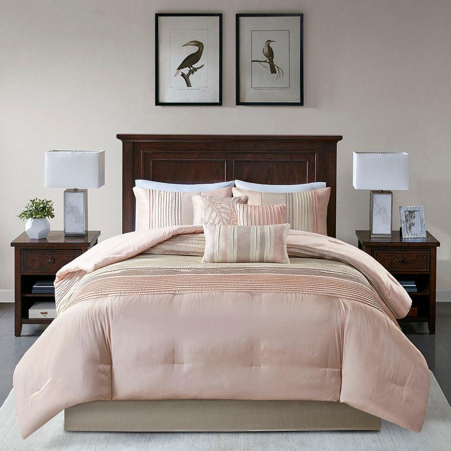 Amherst Queen 7 Piece Comforter Set Blush & Taupe Olliix.com