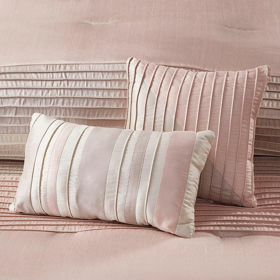 Amherst Queen 7 Piece Comforter Set Blush & Taupe Olliix.com