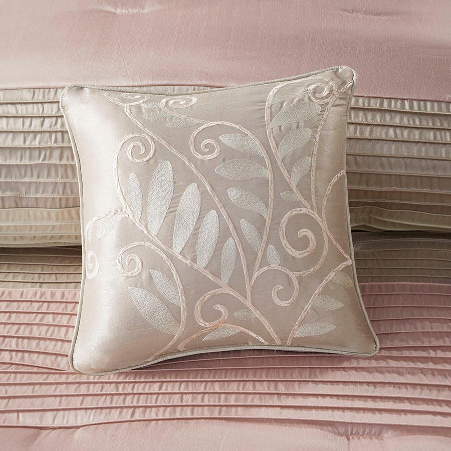 Amherst Queen 7 Piece Comforter Set Blush & Taupe Olliix.com