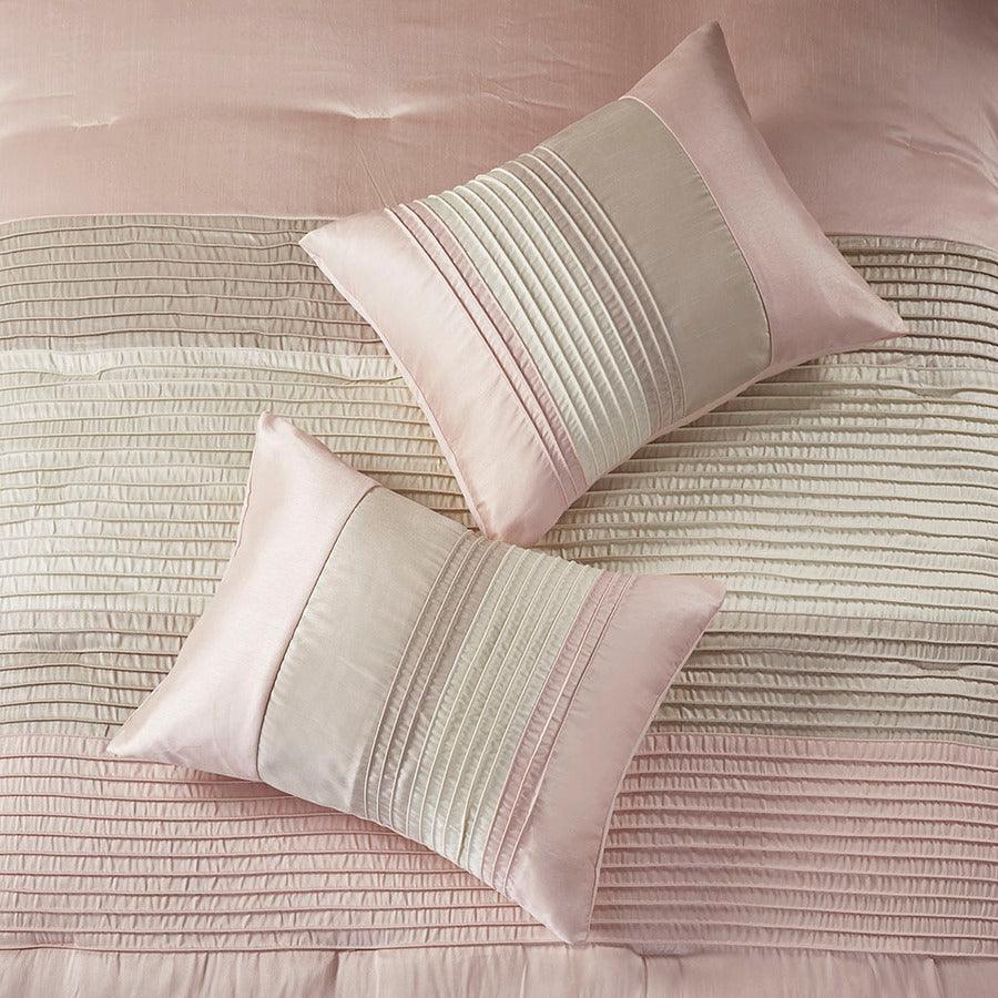 Amherst Queen 7 Piece Comforter Set Blush & Taupe Olliix.com