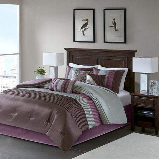 Amherst Queen 7 Piece Comforter Set Purple Olliix.com