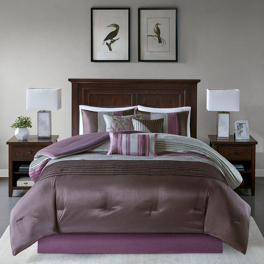 Amherst Queen 7 Piece Comforter Set Purple Olliix.com