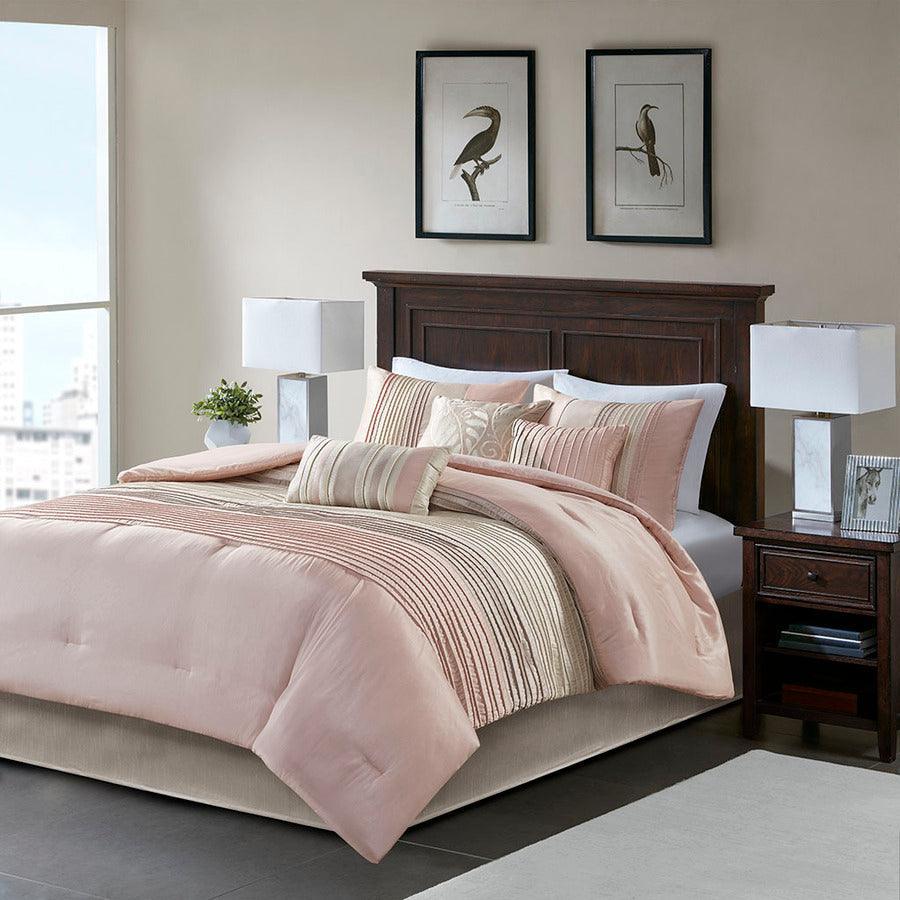 Amherst Transitional 7 Piece Comforter Set Blush | Taupe King Olliix.com