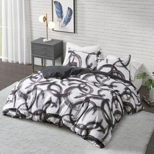 Anaya Full/Queen Cotton Printed Duvet Cover Set Black & White Olliix.com