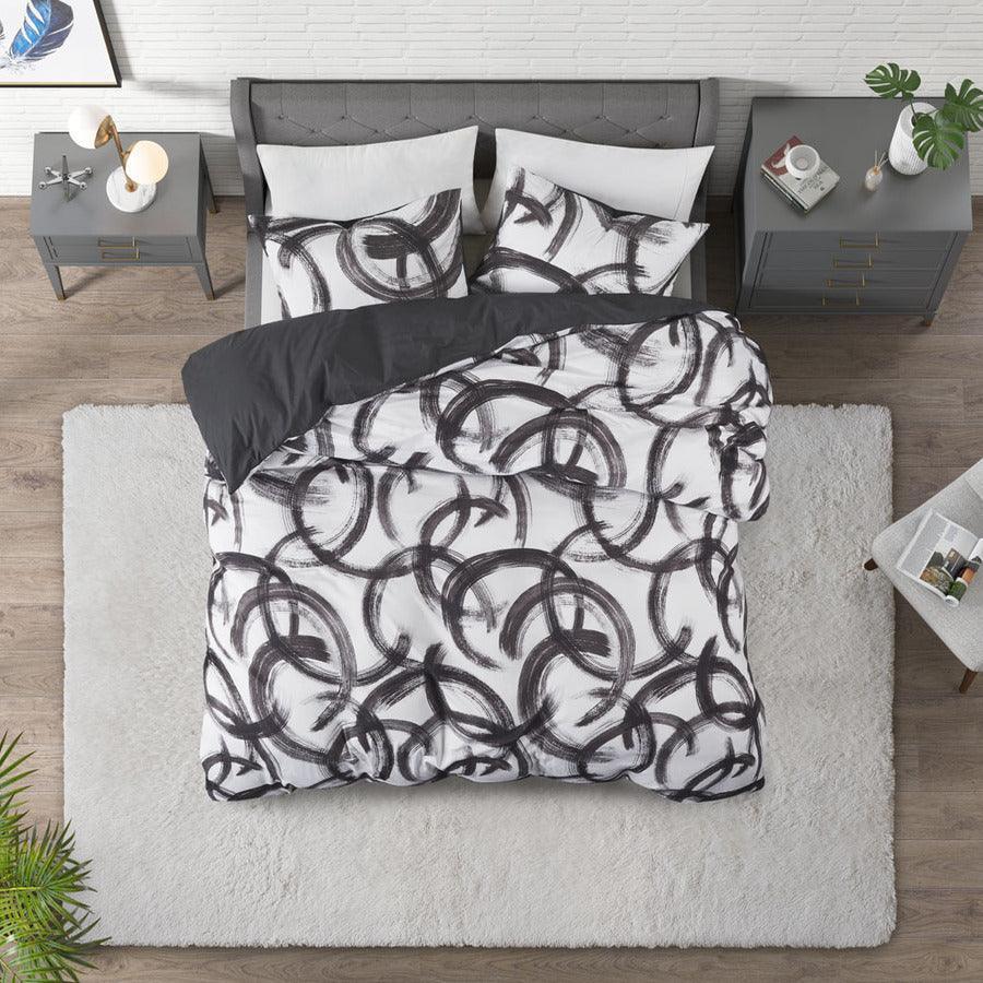 Anaya Full/Queen Cotton Printed Duvet Cover Set Black & White Olliix.com