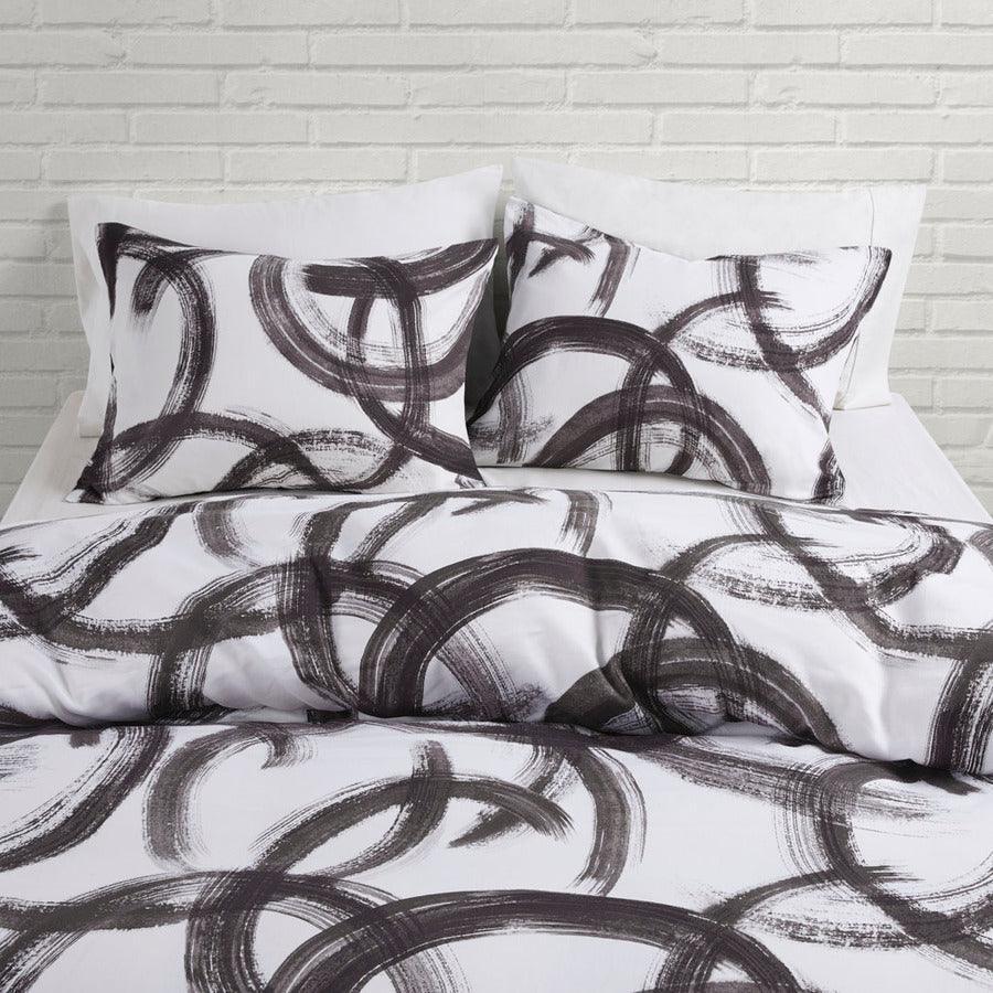 Anaya Full/Queen Cotton Printed Duvet Cover Set Black & White Olliix.com