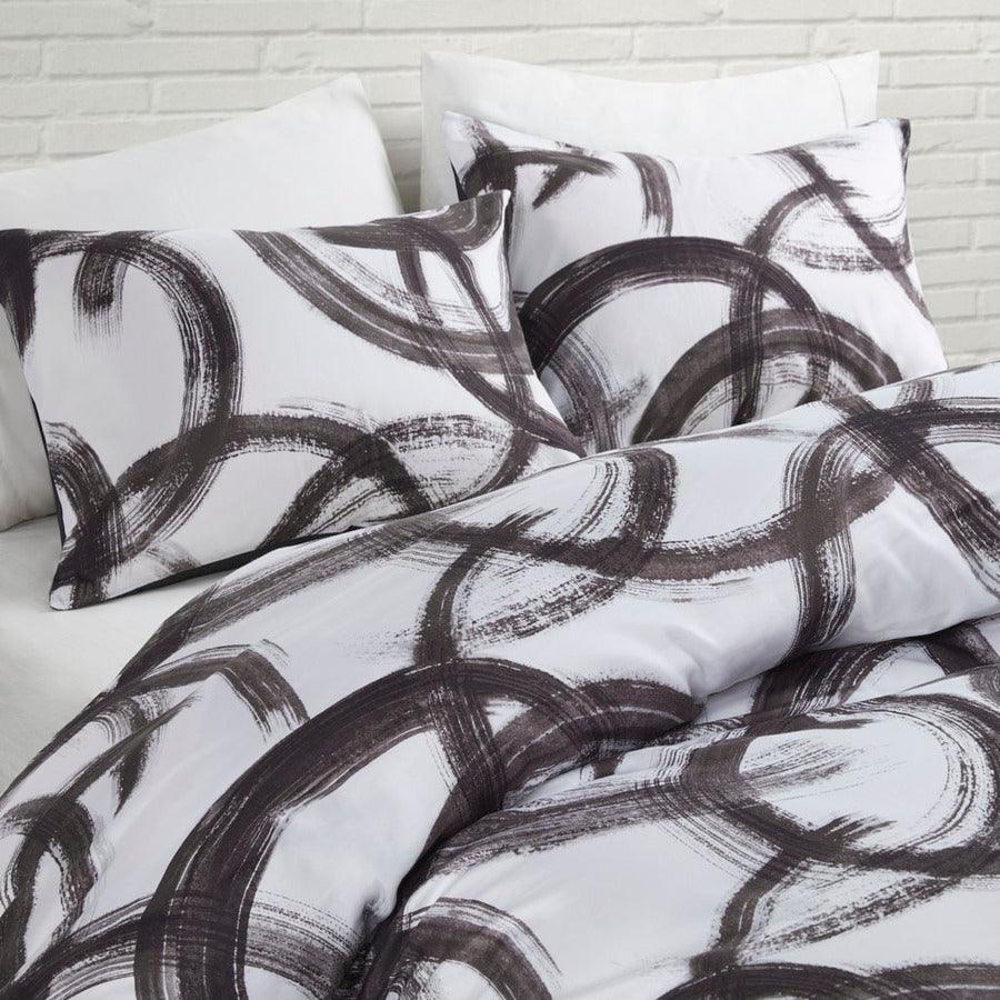 Anaya Full/Queen Cotton Printed Duvet Cover Set Black & White Olliix.com