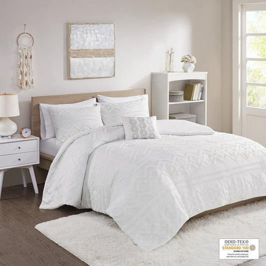 Annie Twin/Twin XL Solid Clipped Jacquard Duvet Cover Set Ivory Olliix.com