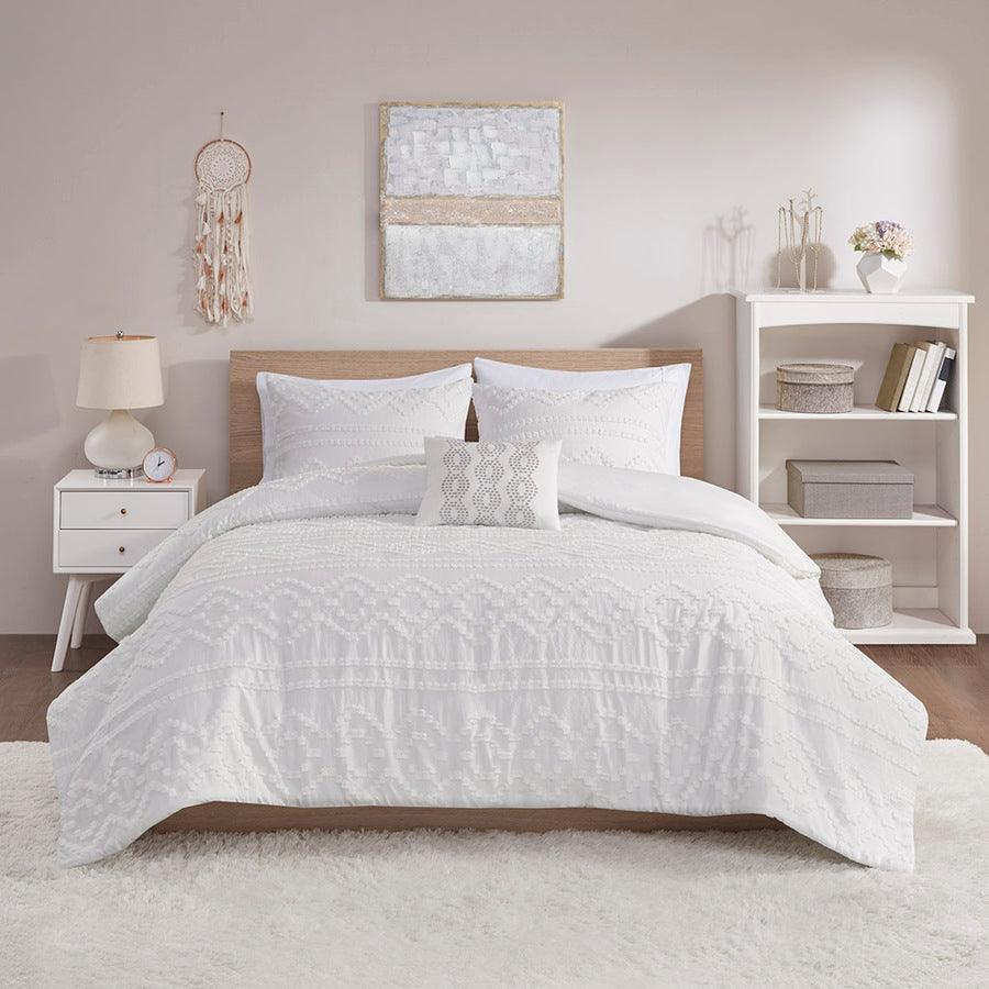 Annie Twin/Twin XL Solid Clipped Jacquard Duvet Cover Set Ivory Olliix.com