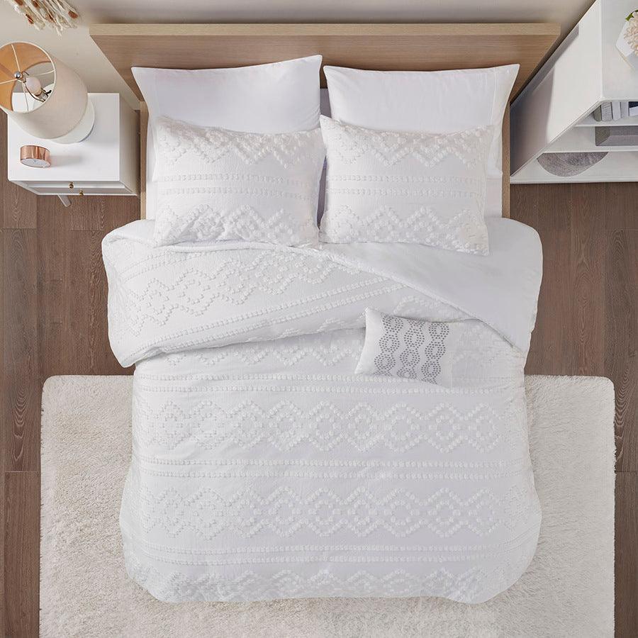 Annie Twin/Twin XL Solid Clipped Jacquard Duvet Cover Set Ivory Olliix.com