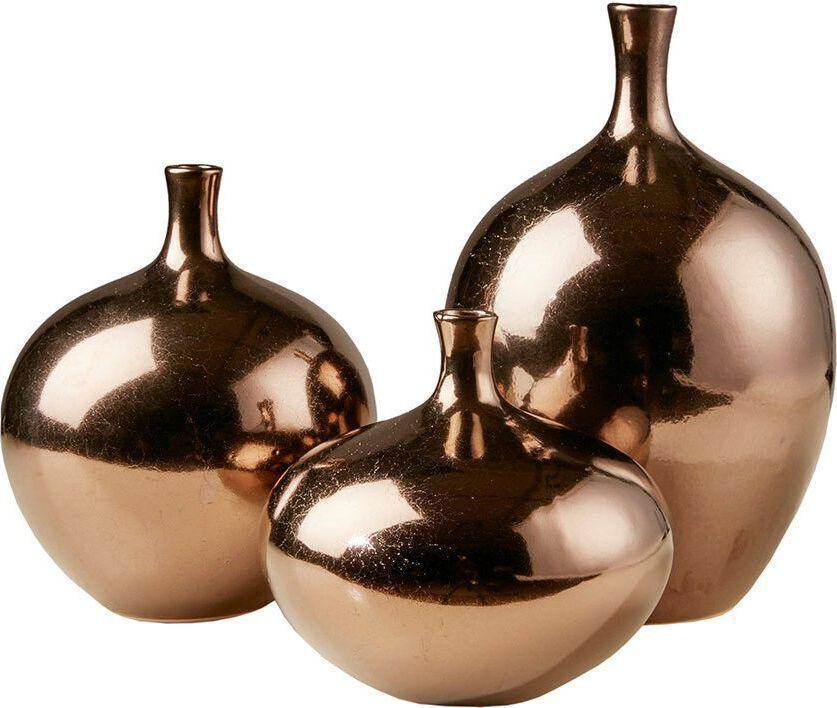 Ansen Metallic 3 Piece Vase Set Bronze Olliix.com