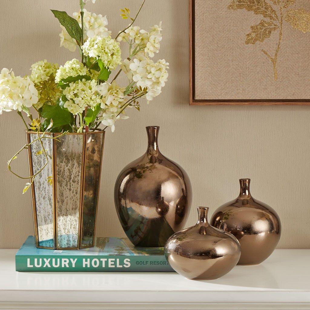 Ansen Metallic 3 Piece Vase Set Bronze Olliix.com