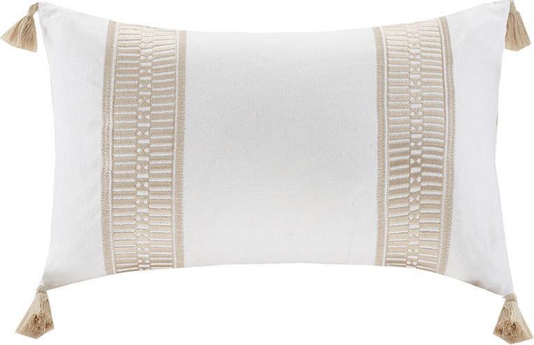 Anslee Country Embroidered Cotton Oblong Decorative Pillow 12"W x 20"L Taupe Olliix.com