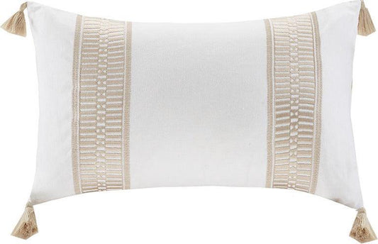 Anslee Country Embroidered Cotton Oblong Decorative Pillow 12"W x 20"L Taupe Olliix.com