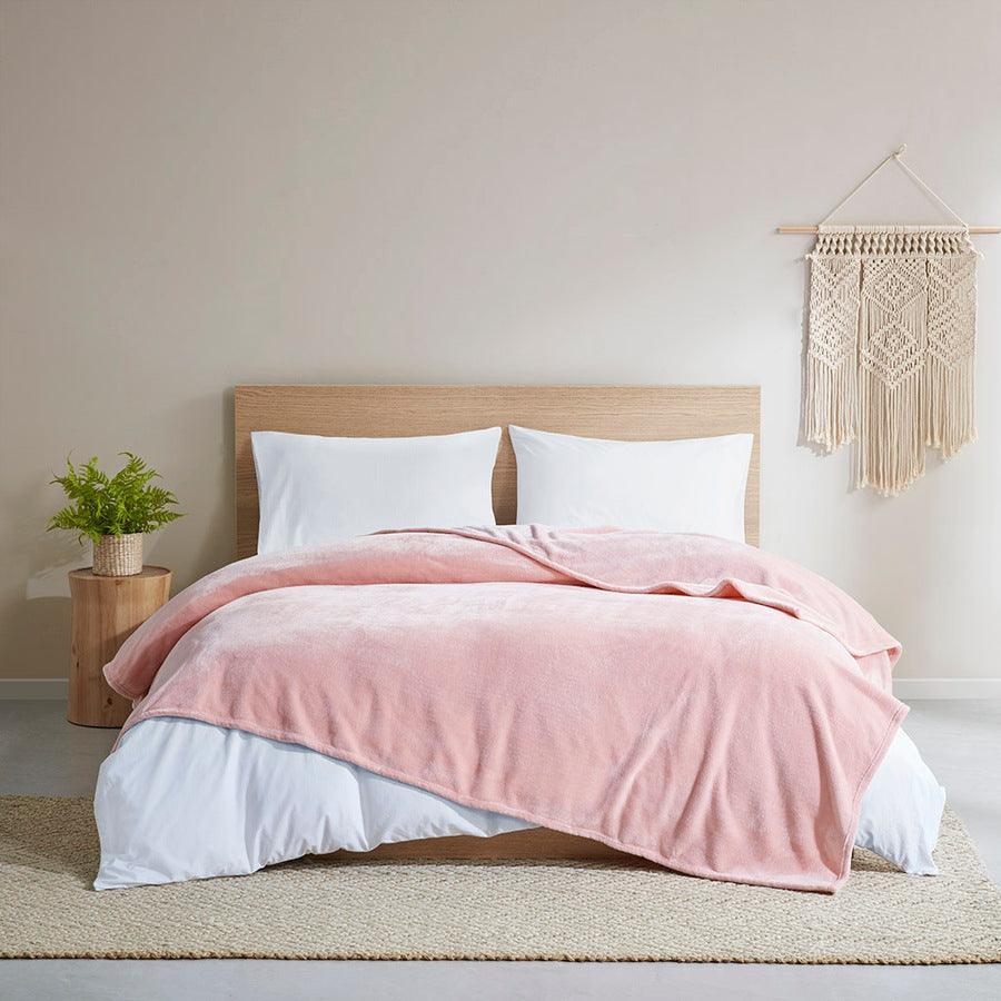 Antimicrobial Casual Plush Blanket Full/Queen Blush Olliix.com