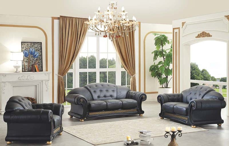 ESF Furniture - Apolo 3 Piece Living Room Set in Black - APOLOBLACK-3SET ESF Furniture