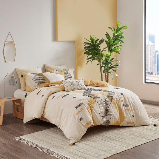 Arizona Full/Queen 3 Piece Cotton Comforter Set Yellow Olliix.com