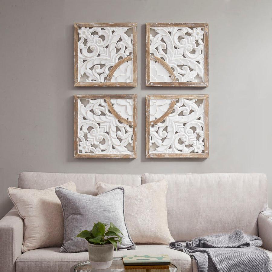 Arwen Medallion Wood Wall Decor 4 Piece Set Natural & White Olliix.com